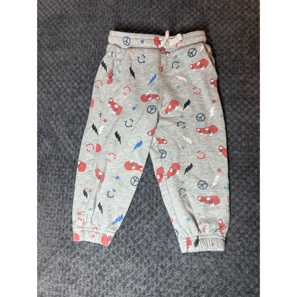 Garanimals 2T Gray Race Car Lightning Bolt Smiley Jogger Pants